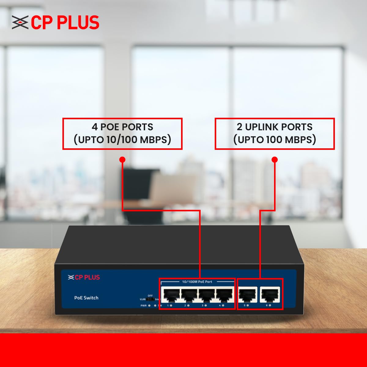 CP Plus 6 Ports Switch with 4 PoE Ports & 2 Uplink Ports