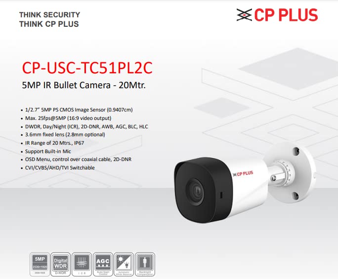 CPPLUS 5MP IR Bullet Camera - 20Mtr