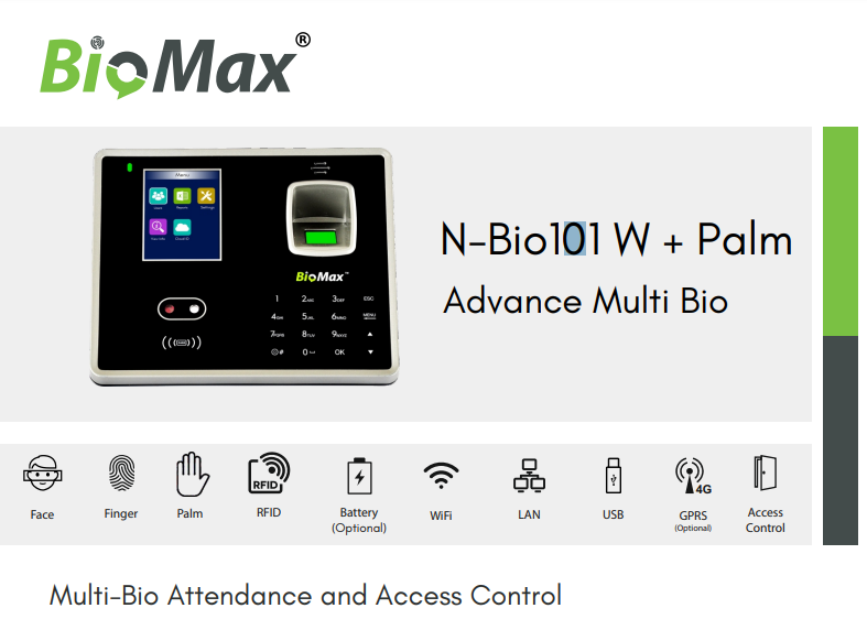Biomax Multi-Bio Time Attendance and Access Control System N-Bio101 W