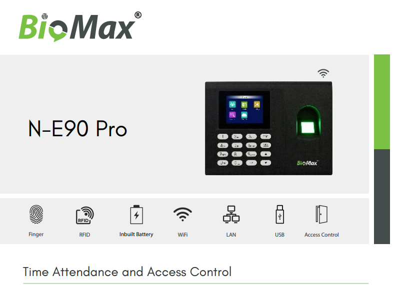 Biomax Fingerprint Attendance and Basic Access Control N-E90w Pro