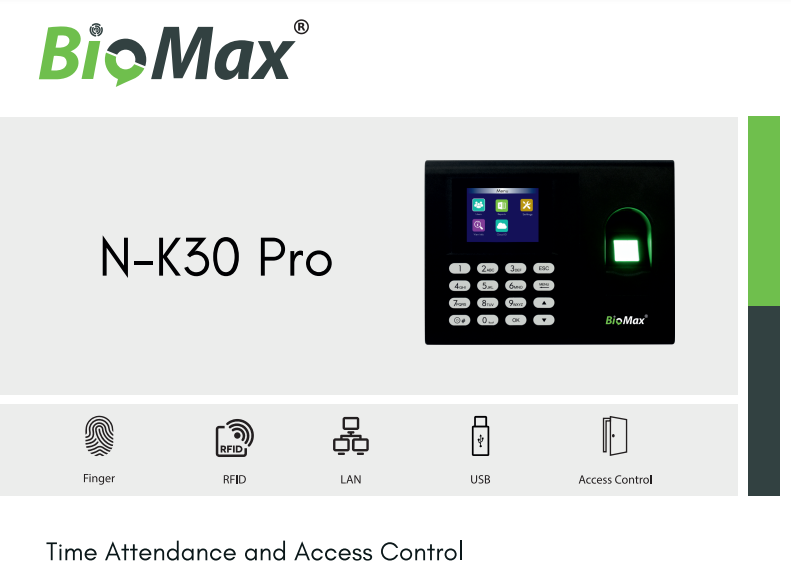 Biomax Biometric Time Attendance Machine N-K30 PRO