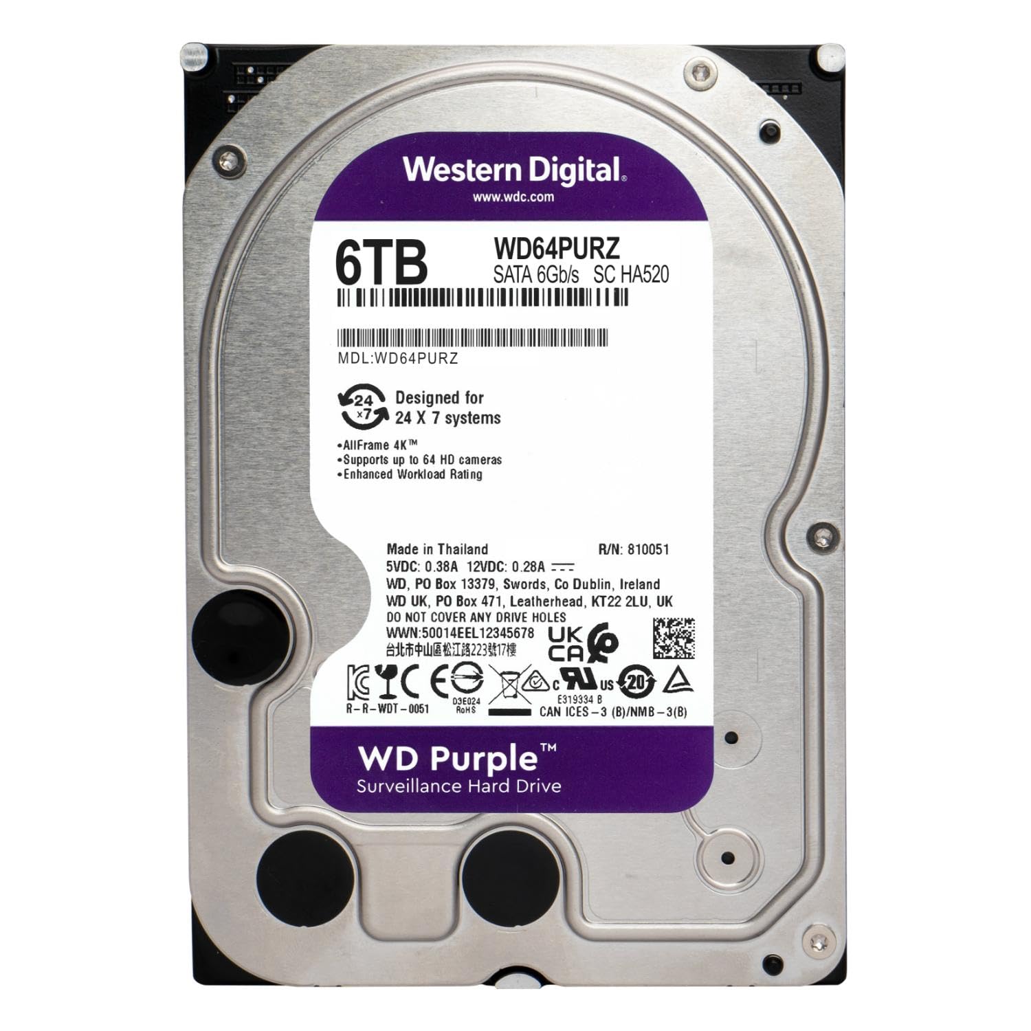 WD Purple Surveillance Hard Drive - 6TB